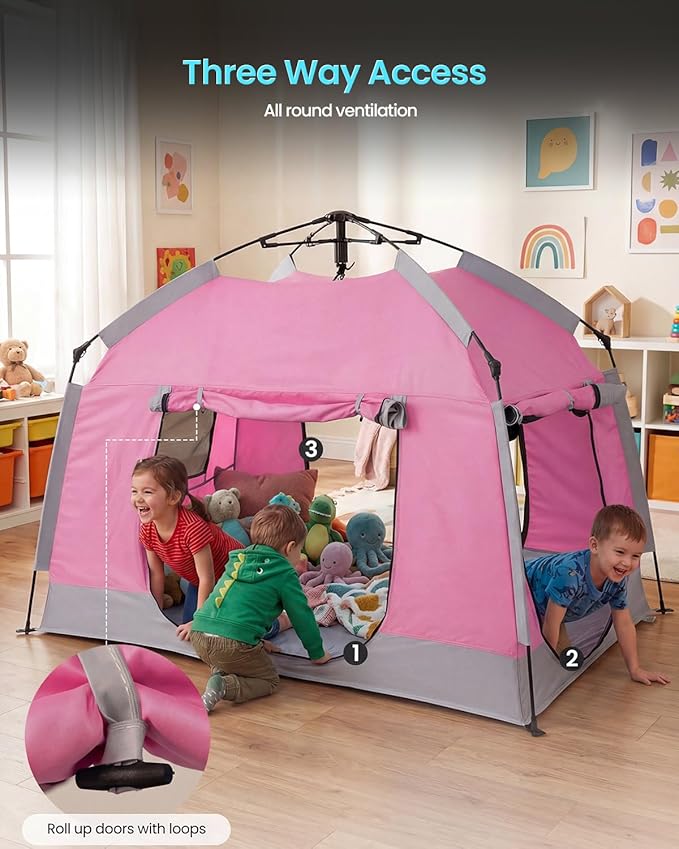Kids Play Tent-Portable Playhouse Children House -Easy Set up Indoor Outdoor with Carry Bag for Kids-Light Strip Design for Night use -Space for Children and Parents-Birthday