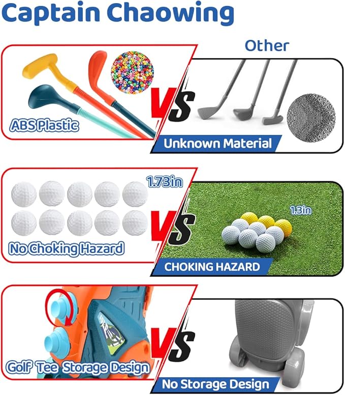 Toddler Golf Set with Putting Mat, Upgraded Kids Golf Cart with Shoulder Strap, Toddler Glove, Plastic Clubs, 10 Balls, Indoor Outdoor Sports Toys Birthday Gift for Boys Girls Aged 3 4 5+ Years Old