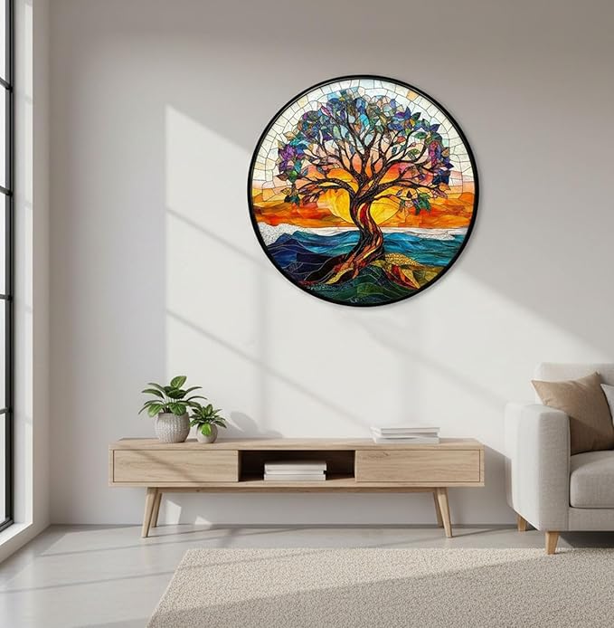 Bodhipnjoy Wooden Puzzles for Adults 500 Pieces, Stained Glass Tree of Life Puzzle, Unique Shape Mosaic Tree Puzzles for Kids, Family Game, Birthday Gifts 16.5 * 16.5 in