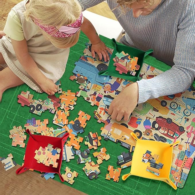 Ainiv Jigsaw Puzzle Mat Roll Up 2000 Pieces, 47” x 31.5” Portable Felt Puzzles Board with 4 Sorting Trays & Travel Storage Bag, Jigsaw Saver Pad Keeper for Adults Teens,Green