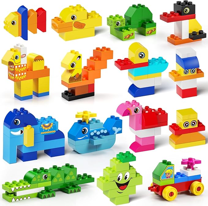 burgkidz Animal Building Toys for Toddlers 3-5, Jumbo 135Pcs Building Blocks, Creative Take Apart Puzzle with Storage Bucket, Compatible with Major Brands, Preschool Birthday Gift for Boys Girls
