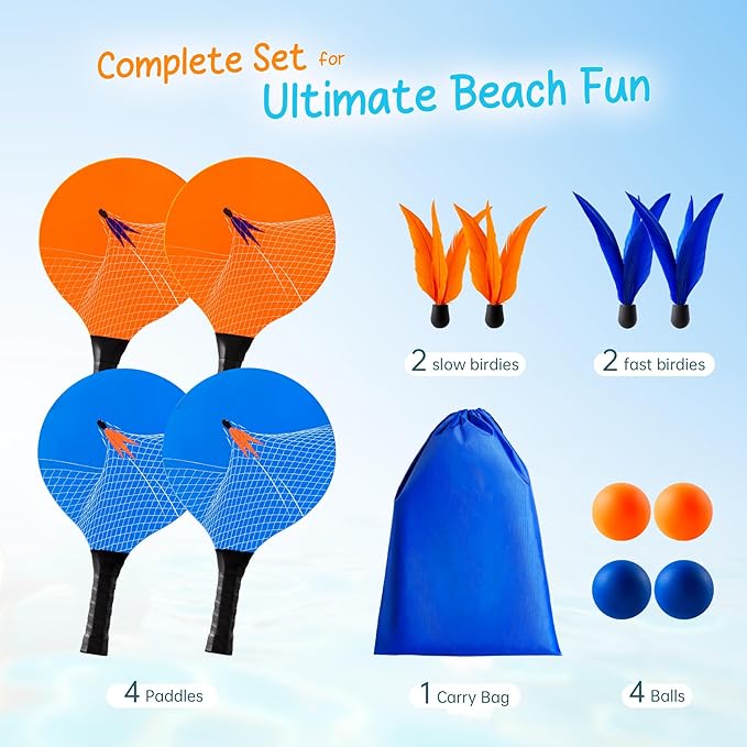 U&C Planet Beach Paddle Ball Set, Badminton Rackets, Family Game for Kids and Adults, Indoor Outdoor Game Backyard Park Camping Yard for Boys, Girls All Ages