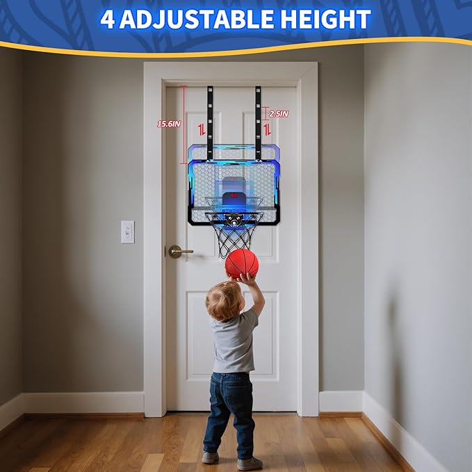 QDRAGON Mini Basketball Hoop, Over The Door Indoor, with 3 Balls/Inflator/Breakaway Rim, Basketball Toy Gifts for Kids and Adults, Suit for Bedroom/Office/Outdoor