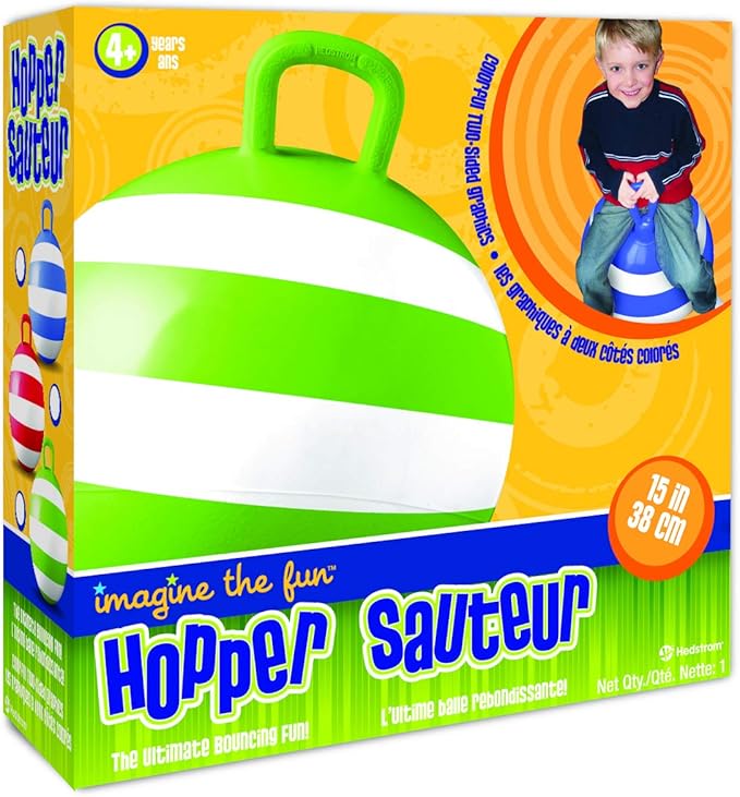 Hedstrom Green Striped Hopper Ball, Kid's Ride-on Toy, Bouncy Hopping Ball with Handle - 15 Inch
