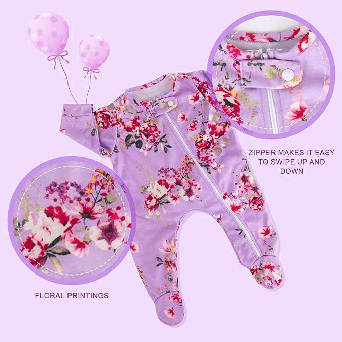 Aori Lifelike Reborn Baby Dolls Clothes 20 inch Purple Clothing Floral Jumpsuits Set for 17-20 Inch Newborn Girl Doll