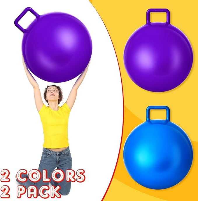 Lewtemi 2 Pcs 31 Inch Big Bouncing Ball with Handle Jumping Hopper Bouncy Ball for Adults Exercise and Air Pump for Outdoor Sports Game(Blue, Purple)