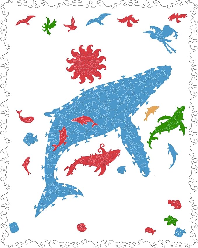 Bovearto Wooden Puzzle for Adults, Whale Wooden Jigsaw Puzzles, Animal Edgeless Puzzle Unique Shaped for Kids Family Games for Adults Large Size(13.5"*16.9")