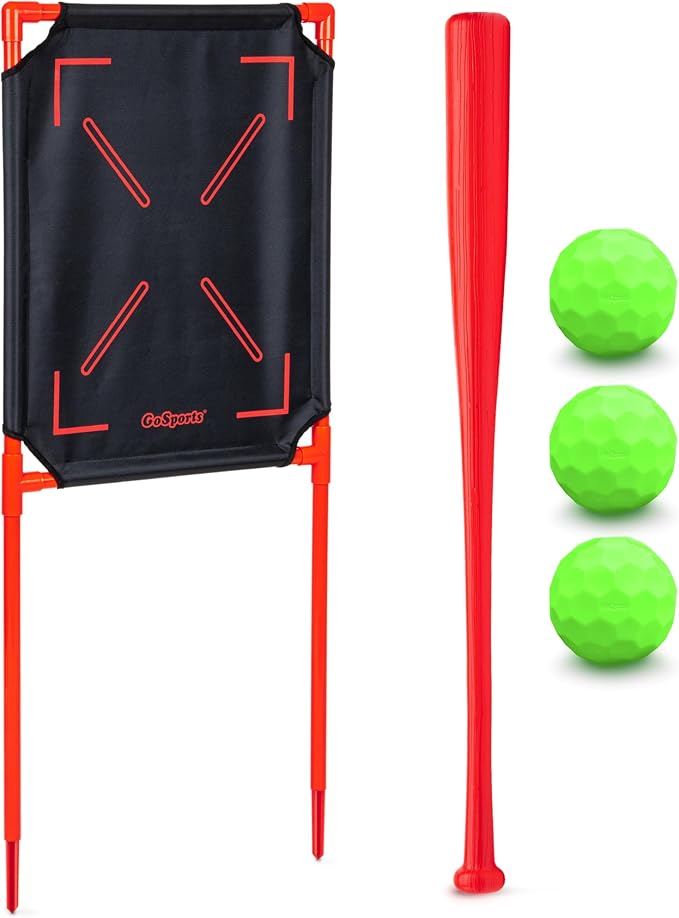 GoSports LotBall Backyard Baseball Bat, Ball and Strike Zone Set - Plastic Baseball Game for Kids