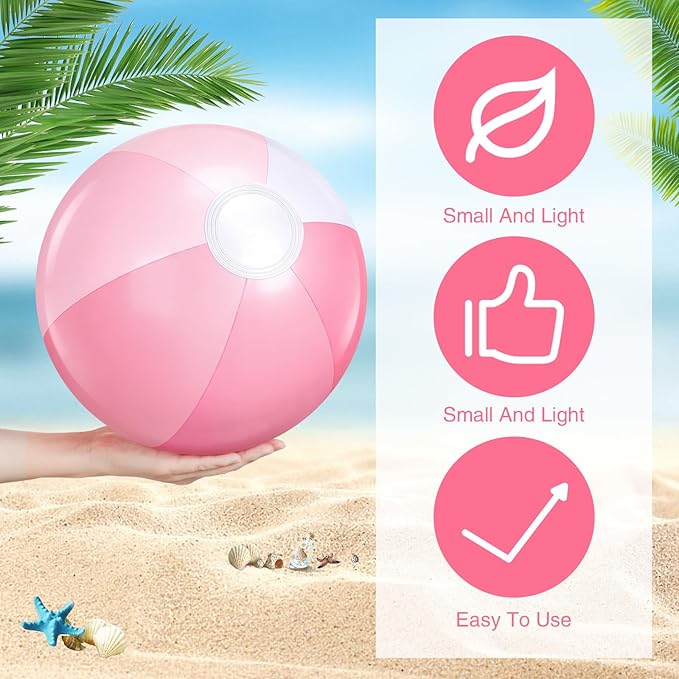 Realspring 12 Pcs Pastel Inflatable Beach Balls Kids Bulk Stripe Jumbo Big Beach Balls Pool Floating Toy for Adult Water Game Baby Shower Birthday Summer Swimming Party (Pink and White,18 Inch)