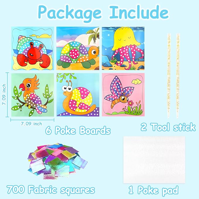 KIFHCMPR Poke-in Fun Art Fabric Craft,Animals Theme,Mess Free Kids'Paper Craft Kits,Arts and Crafts for Kids,Art Activity Birthday Christmas Gift Ideas for Children,Toys for Girls &Boys Ages 4-10+