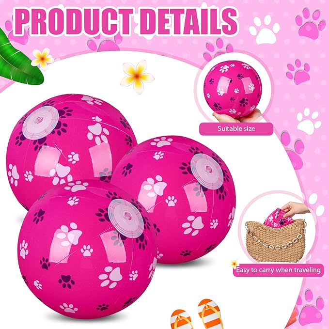 Leyndo 12 Pack Dog Paw Themed Beach Ball for Kids 7.87" Bulk for Summer Pool and Beach Game Gifts and Birthday Party Supplies and End of The Year Class Party Decoration Favors