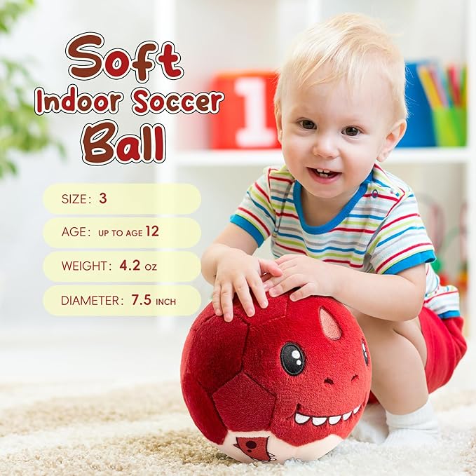 Silent Indoor Soccer Balls for Toddlers 1-3, Inflatable Soft Plush Baby Toddler Soccer Ball Toys Gifts for Kid 3-5 Year Old Boy First Birthday Gift (Tyrannosaurus Rex, Pump Include)