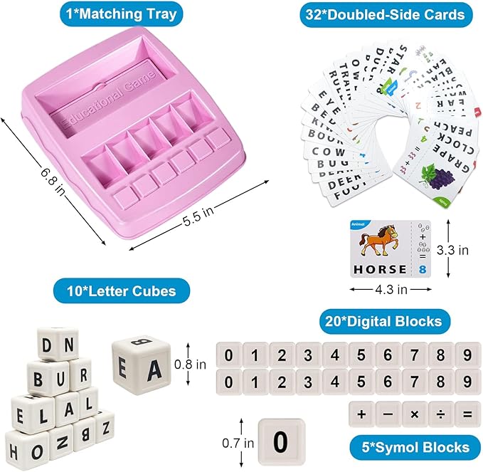 2-in-1 Flash Cards & Education Matching Letter Game for Kids Ages 3-6, Learning Toys ABC Phonics Alphabet Spelling & Reading Early Math Games Gift for Preschool Kindergarten Boys & Girls (Pink)