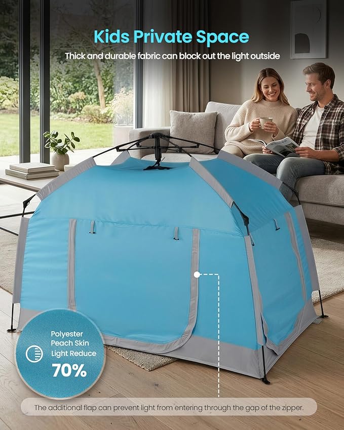 Easy Set Up Kids Playhouse with Nice LED Light Strip and 3 Large Opens,Portable Children Play Tent & Privacy Room for Indoor & Outdoor Games with Carry Bag-Free Space for Toddlers-Birthday Gifts