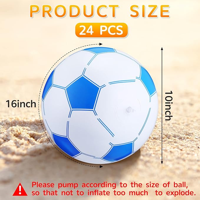Hungdao Inflatable Soccer Ball 16 Inch Large Beach Toys Bulk Multicolored Blow up Soccer Balls Beach Water Games for Summer Swimming Pool Sports Birthday Party Favor