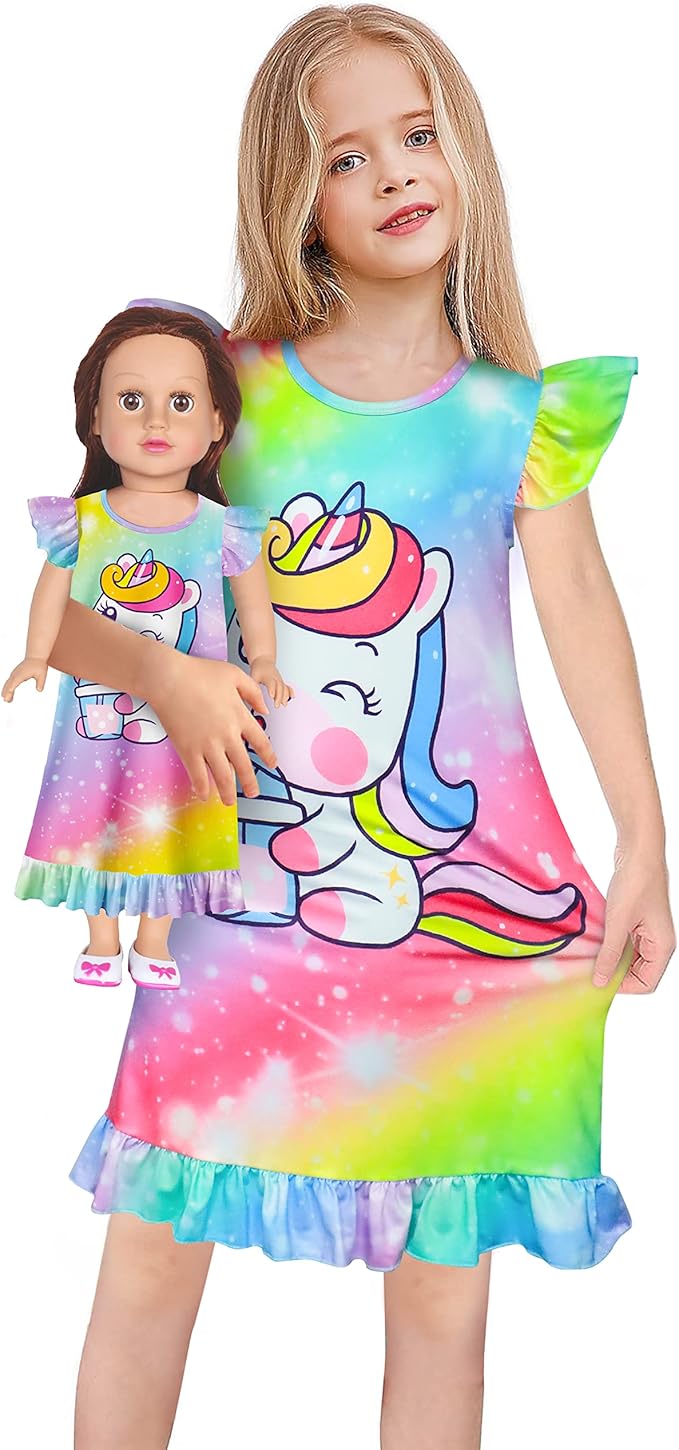 LQSZ Doll and Girl Matching Nightgown Outfit Pajamas Nightie Nightgown for Girls and Dolls Clothes