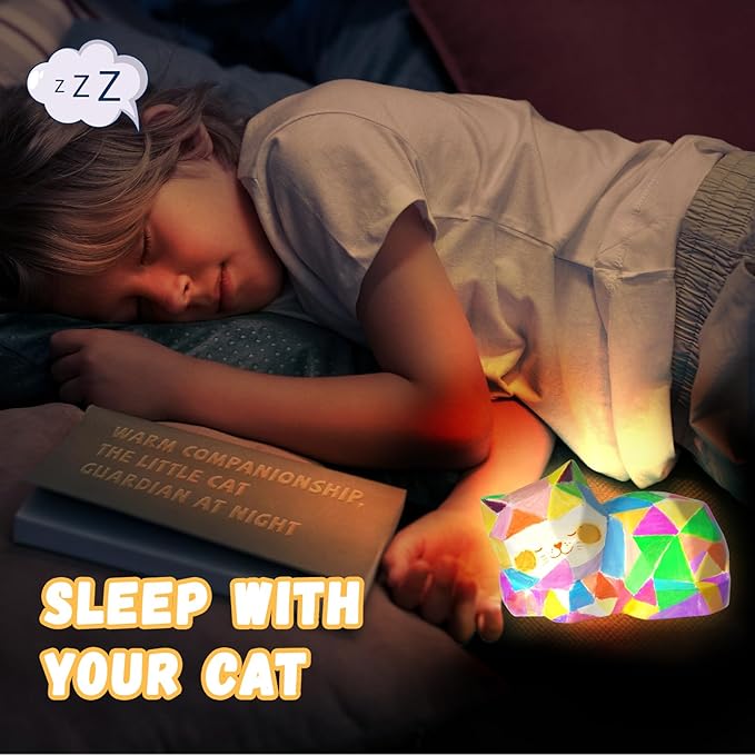 Paint Your Own Cat Lamp Kit, Arts and Crafts for Kids Ages 8-12, Arts and Crafts for Kids 4-6, DIY Lying Cat Night Light Gifts for Girls, Art Supplies for Teens Girls Boys Birthday Ages 3 4 5 6 7 8 9+