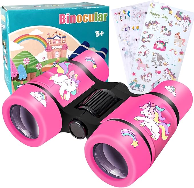 Binoculars for Kids with Unicorn Stickers Girls Gifts for Age 3, 4, 5, 6, 7, 8, 9 + Years Old Boys Girls, Kids Binoculars Outdoor Toys for Sports and Outside Play, Bird Watching (Unicorn)