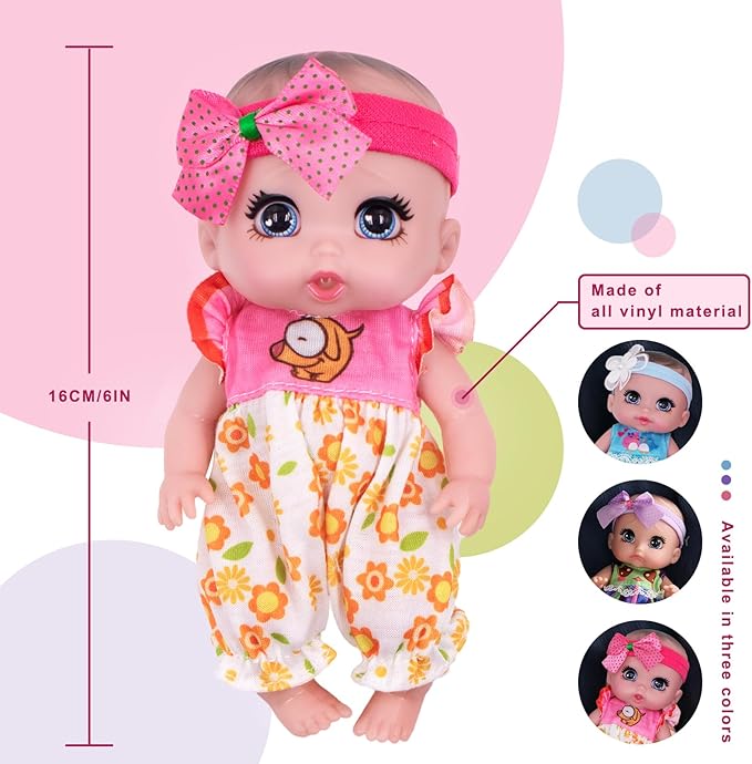 6" Cute Small Baby Doll Newborn Baby All Vinyl Reborn Baby Dolls for Girls Swivel Mini Dolls 16 cm Crying Baby DIY Toys for Ages 3