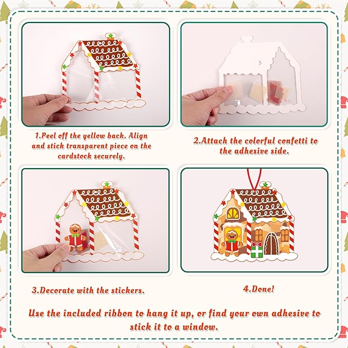 Renbuzhu 36PCS Christmas Crafts Bulk: Xmas Paper Suncatchers DIY Kit for Winter Holiday Activities Decorations, Window Stained Glass Effect Art Ornaments