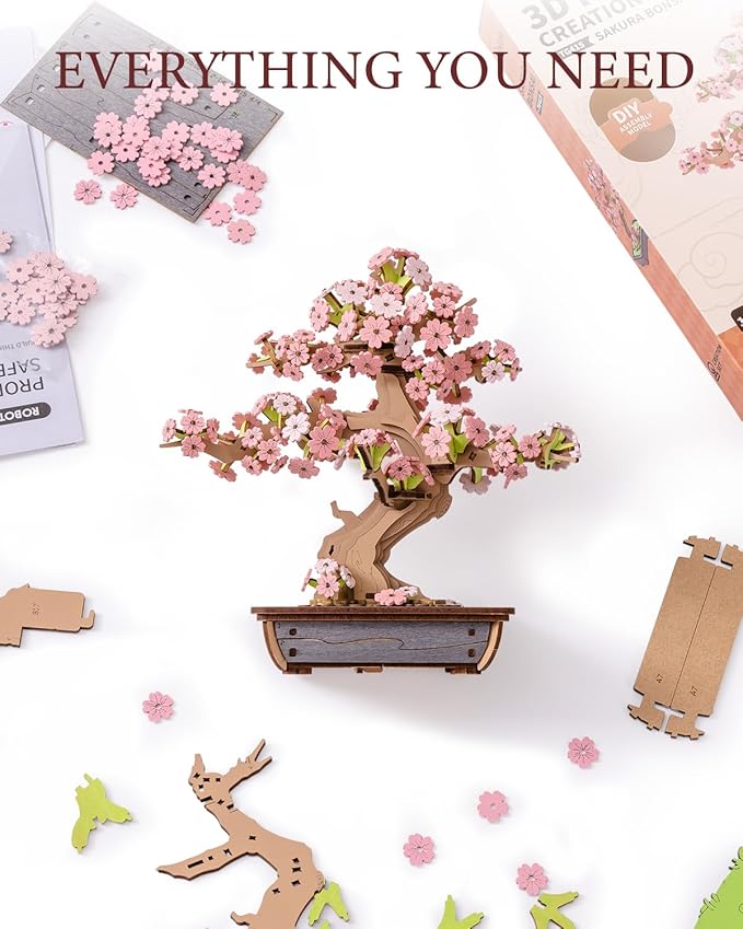Rowood 3D Wooden Puzzles for Adults,DIY Cherry Blossom Bonsai Tree Botanical Collection Building Set,Craft Kit Gift for Adults on Christmas Birthday ThanksgivingDay-Sakura Bonsai