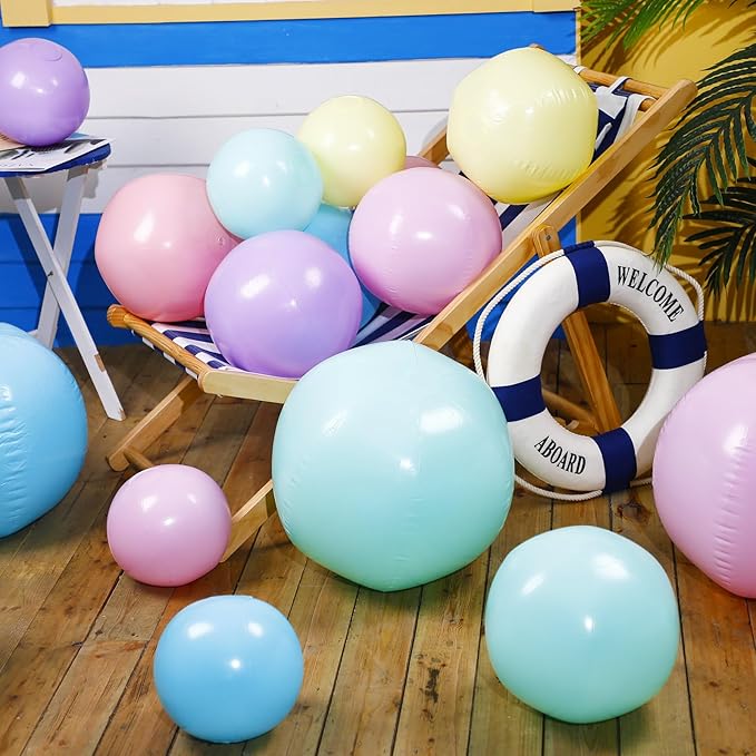 18 Pcs 24 16 12 Inch Inflatable Beach Balls Bulk Pastel Color Jumbo Big Macaron Beach Balls Summer Swimming Party Favor for Water Games Disco Party Outdoor Sport