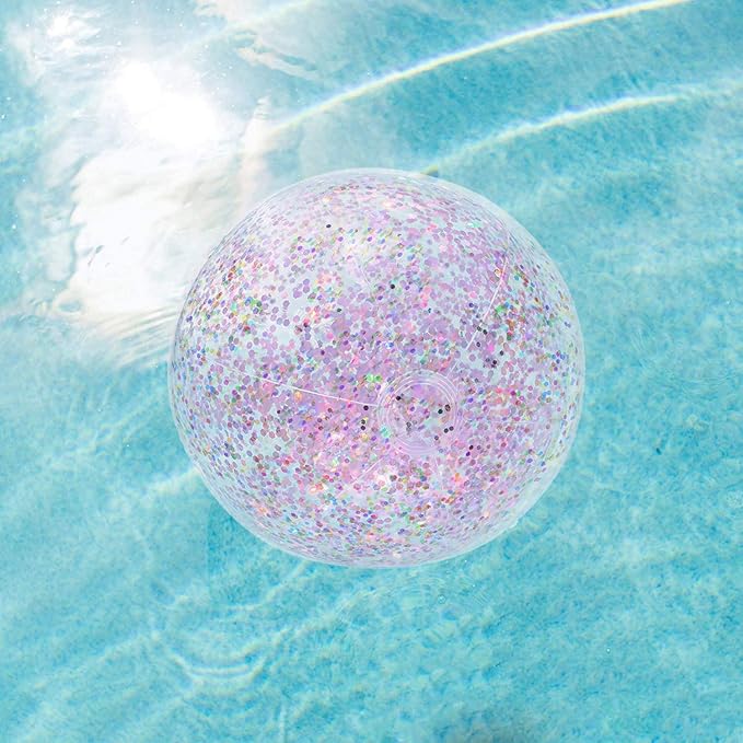 PENTA ANGEL Glitter Beach Ball 2PCS Inflatable Floatable Confetti Swimming Pool Party Ball Clear Sand Sport Ball for Outdoor Summer Beach Pool Water Play Party Favor