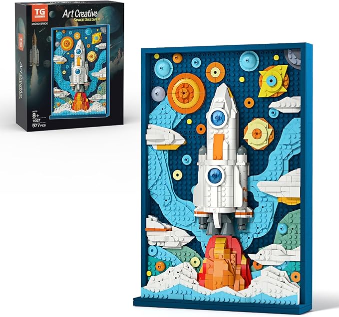 Micro Brick Rocket Building Set, DIY Space Rocket Model Craft Kit, 3D Wall Art Home Office Decoration or Table Display, Ideas Gift Building Toy for Adults,Teens Ages 8+ Kids