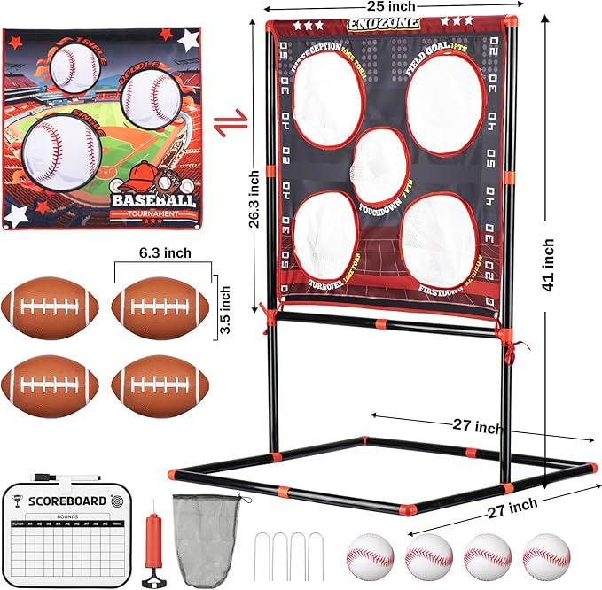 2-in-1 Football & Baseball Toss Game for Kids Ages 3-8 - Outdoor Garden Toy for Backyard, Beach & Camping, Family Party Fun Sports Toy