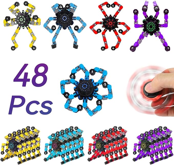 Easter Basket Stuffers, 48 Pcs Transformable Fidget Spinners Toys- Deformable Fingertip Gyro Stress Relief Sensory Toys, Easter Party Favors & Birthday Gifts for Kids Adults Boys Girls