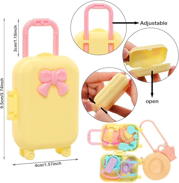 Miunana 27 Pcs Doll Suitcase Luggage Travel Clothes and Accessories for 6 inch Dolls , Including 1 Suitcase 6 Clothes 1 Glasses 19 Travel Accessories