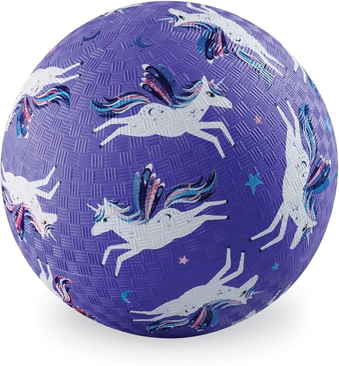 Crocodile Creek Playground Ball - Durable Rubber Ball for Kids Ages 3 and Up - Bouncy Inflatable Ball for Kickball, Indoor Games, and Outdoor Sports - PVC-Free - Purple Unicorn - 5-inch Diameter