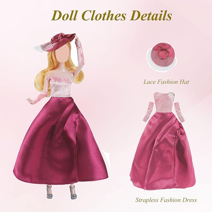 Doll Clothes and Accessories for Dolls ,Including 6 Fashion Clothes Set, 1 Pair of Earrings, 1 Necklaces, 1 Suitcases, 1 Glasses, 6 Pairs of Shoes for 11.5 inch Dolls on Christmas
