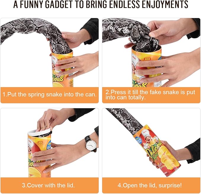 Aramox Funny Pranks Pop Out Spring Snake Trick Toy, Chip Can Packing, Shocking Gadget for Party with Endless Enjoyments