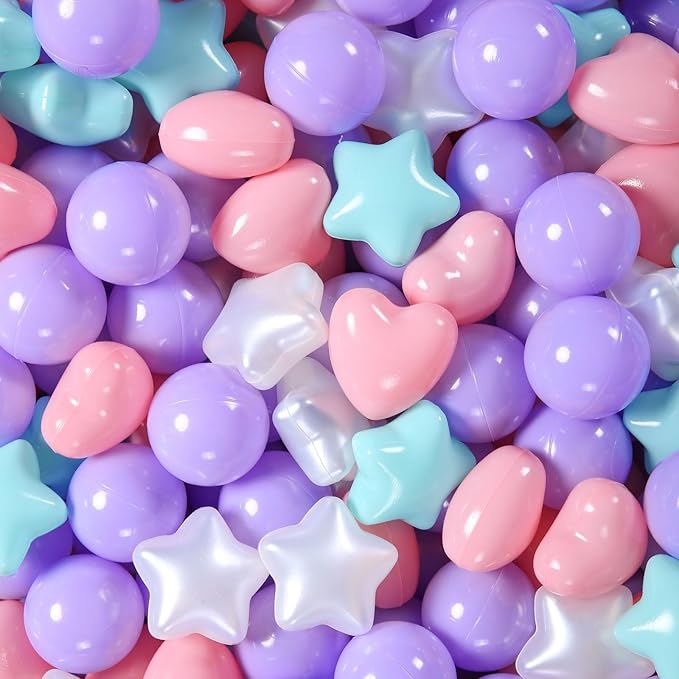STARBOLO Ball Pit Balls for Kids - 500pcs Mixed Star Heart Round Crush Proof Play Plastic Balls for Ball Pit Phthalate Free BPA Free Indoor Outdoor,Soft Plastic Pool Balls for Birthday Party.