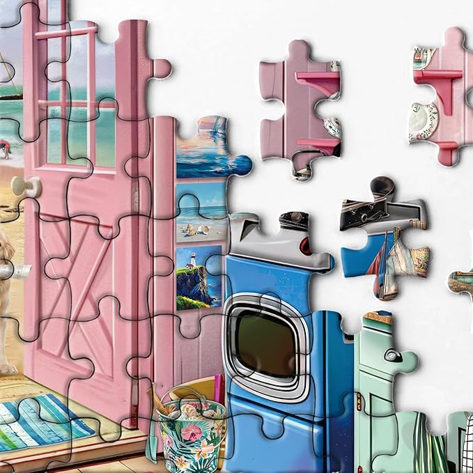 Beach Summer House Puzzle for Adults 1000 Piece, Ocean Seashore Retreat Jigsaw Puzzles, Hawaii Cabin Scenery Puzzles for Home Decor