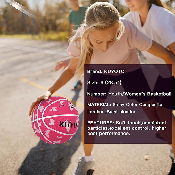 KUYOTQ Kids Youth Adult Size 3/4/5/6/7 (22/25.5/27.5/28.5/29.5") Basketball Premium Rubber or Faux Leather Basketball Indoor Outdoor Basketball for Boys Girls Womens Mens Basketball Gifts (Deflated)