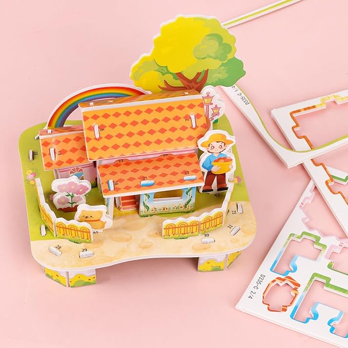 CCINEE 6 Pack 3D Puzzles for Kids Gift, Cartoon Paper Foam Puzzles Toy for Girls and Boys DIY Jigsaw Toys Mini House for School Family Craft Activity Easter Basket Stuffers Party Favors