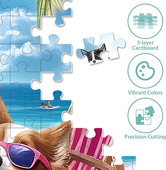 500 Piece Jigsaw Puzzle for Adults, Beach Dog Cat Puzzles 500 Piece for Adults Seniors- Challenging Puzzle Perfect for Game Nights - Fit Together Perfectly Finished Puzzles Size 20.5 x 15 Inch