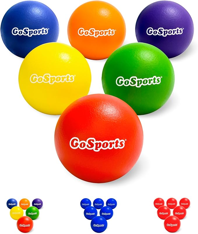 GoSports Soft Skin Foam Playground Dodgeballs - Set of 6 Includes Mesh Carry Bag