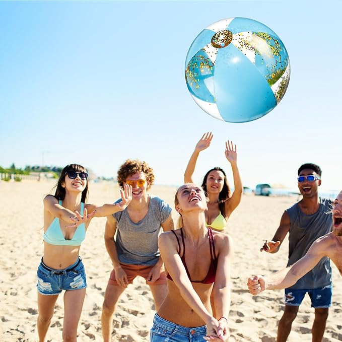 12 Pcs 16 Inch Inflatable Beach Balls Bulk Jumbo Pastel Inflatable Decorated Ball with Macaron Color PVC Party Ornaments for Summer Birthday Party Decoration (Blue)