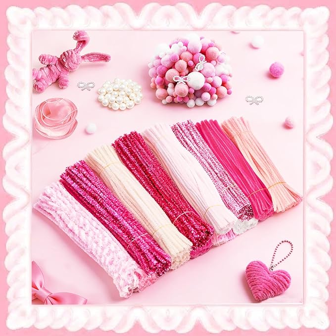 X Hot Popcorn 721 Pcs Pipe Cleaners Pink Pipe Cleaners Craft Chenille Stems Craft Supplies for Making Flowers Mother’s Day Wedding Decorations DIY Art Supplies
