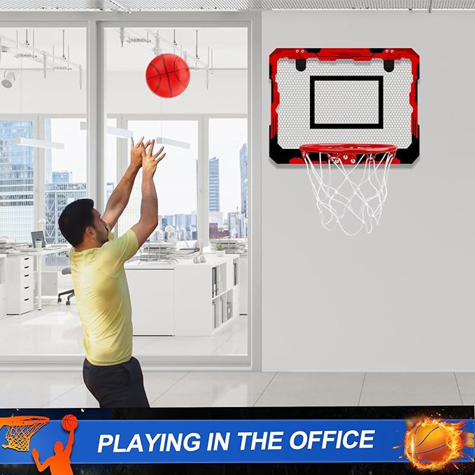 Indoor Mini Basketball Hoop Set Gift for Kids Adults, Upgrade Over Door Hoop with 4 Rubber 6" Balls, Wall Mount Hoop for Bedroom Yard, Christmas Stocking Stuffer Gift for Boys Teen