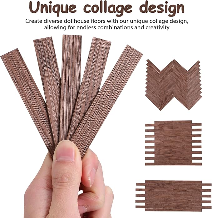 TOYANDONA 40pcs Miniature Dollhouse Flooring, Mini Floor Boards Self Adhesive Dollhouse Wood Flooring Peel and Stick for Dollhouse Accessories (Dark Brown)