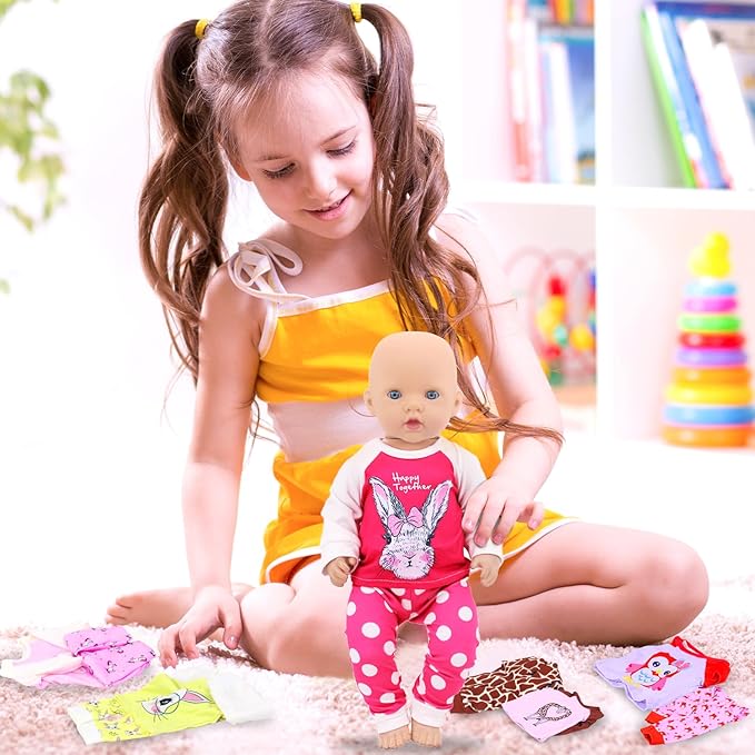 ZITA ELEMENT 5 Sets Baby Doll Clothes Outfits Casual Wear for 14-18 Inch Doll, Doll Clothes for Alive Doll 10 Pcs Baby Doll Accessories for Baby Doll Reborn, 18 Inch Girl Doll (No Doll)