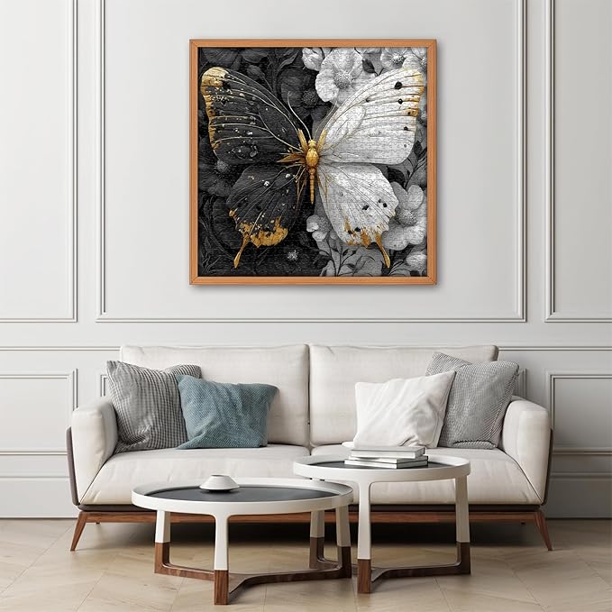 Yin Yang Butterfly Puzzle for Adults 1000 Pieces, Black and White Wings Flower Animal Puzzle, Beautiful Butterfly Among Floral Jigsaw Puzzle, Impossible Difficult Hard Challenge for Adults