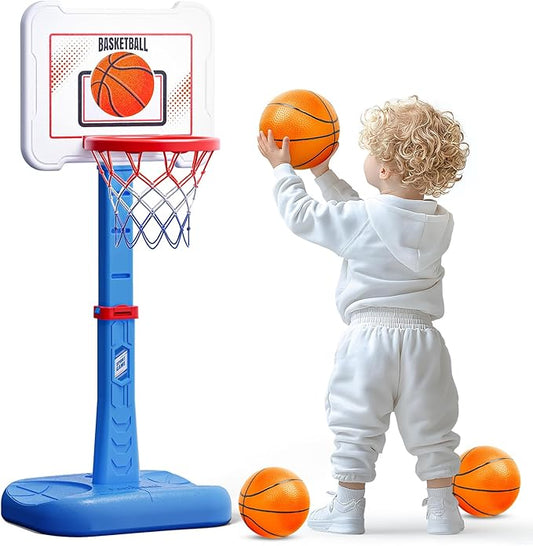 Toddler Basketball Hoop Indoor for Age 1-3, Height Adjustable Poolside Basketball Hoop with 3 Balls for Outdoor Game, Basketball Goal Sport Toys Birthday for Boys Girls 1 2 3 Year