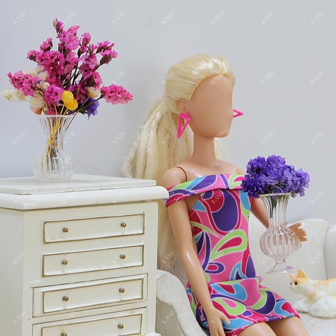 iLAND 1/12 Scale Accessories Mini Flower Vases w/ Dried Flowers 5 Pcs of 1/6 Scale Small Glass Vase for Cute Desk Decor & 12 inch Action Figures Dollhouse Accessories Mini House Decorations Exquisite