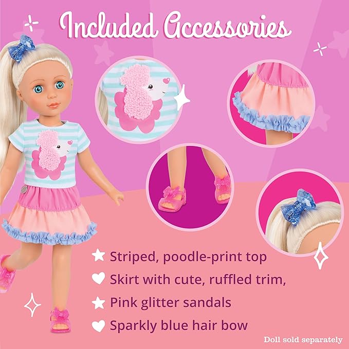 Glitter Girls – 14-Inch Doll Clothes – Poodle Cuddles Fashion Outfit with Hair Bow – 3+ Years– Children’s Toys