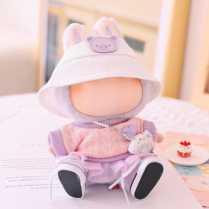 Clothes for Lu bubu 17cm Dolls(No Doll) Accessories, Stylish Kawaii Purple Outfit Set 5 Pieces Suitable for 17cm Dolls , Doll Hat Shoes Clothing Set Replacement